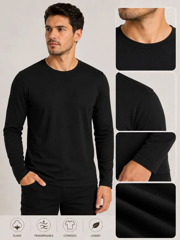 🔘 Mangas largas térmica unisex liso colores negro azul gris
