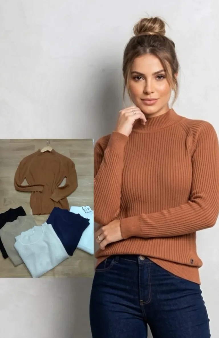 Suéter Canelado Cuello Alto