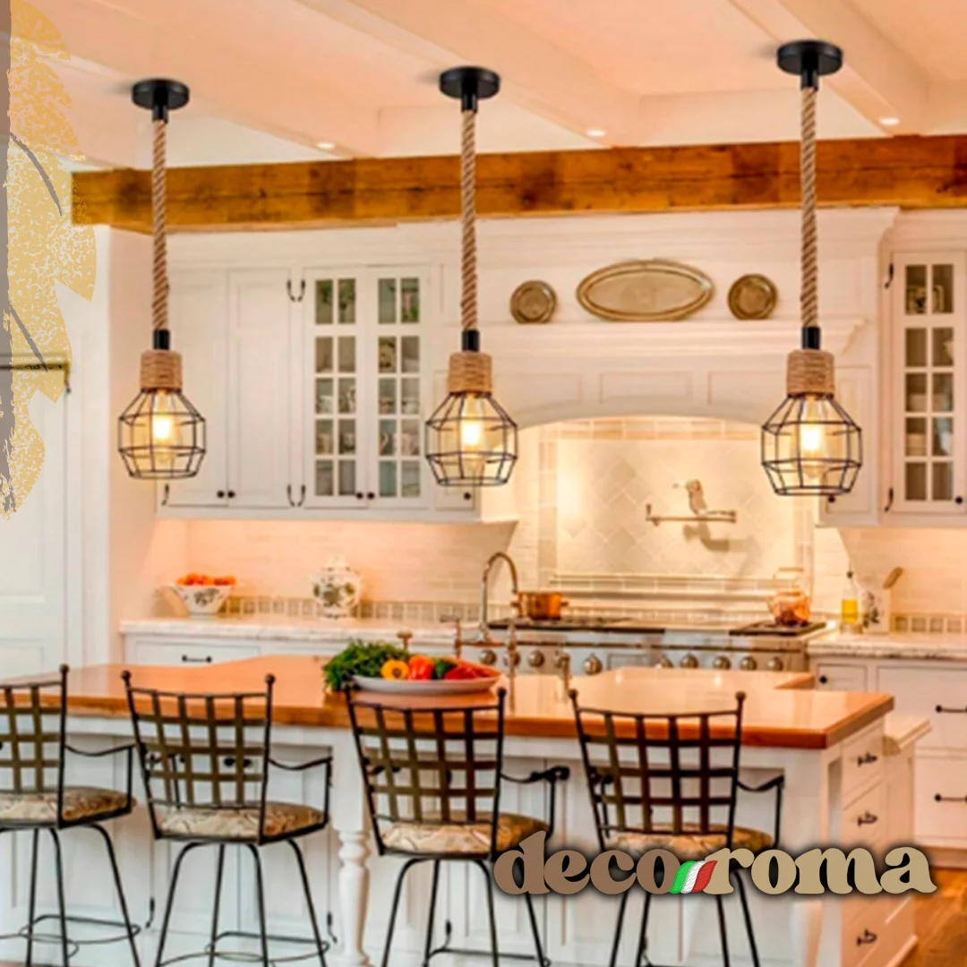 Lámparas colgantes estilo rústico con jaula y soga - 2