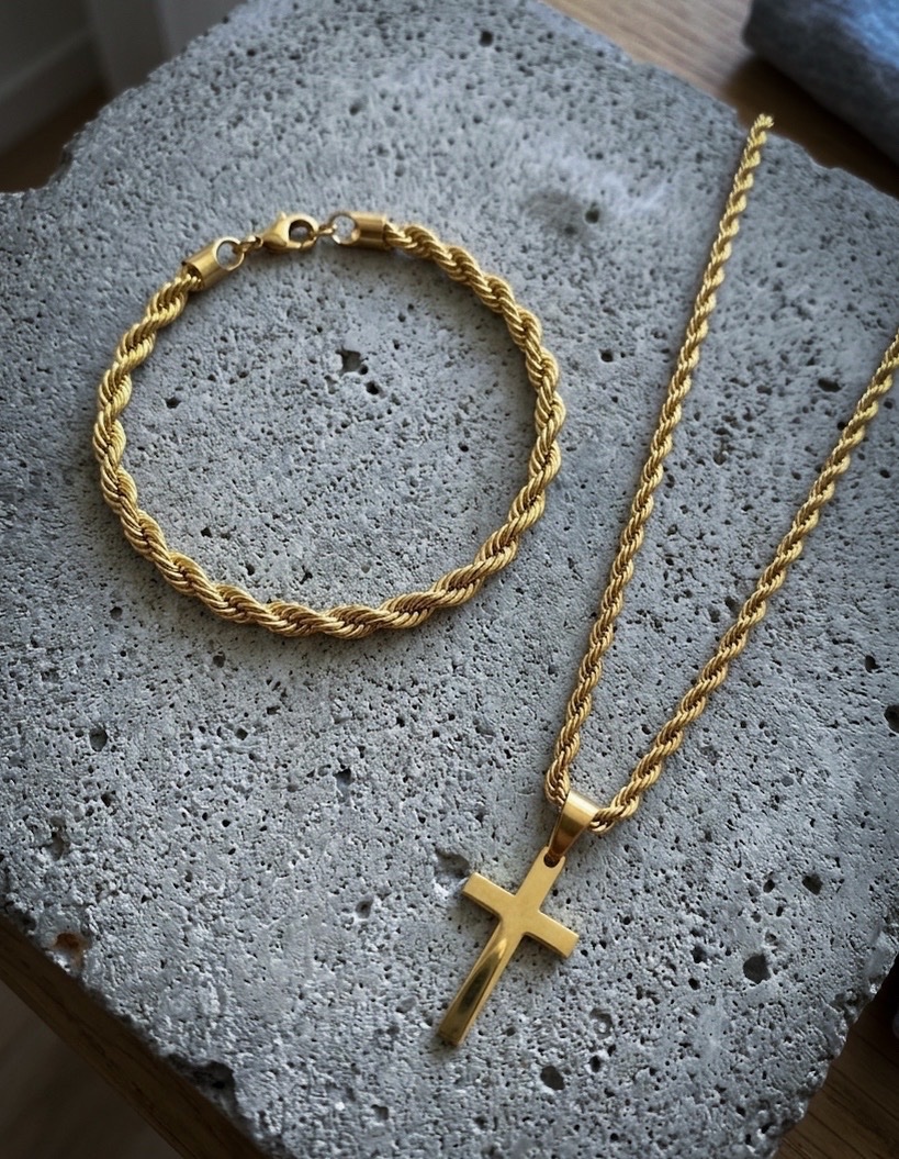 Set Cadena con Cruz y Pulsera para Hombre