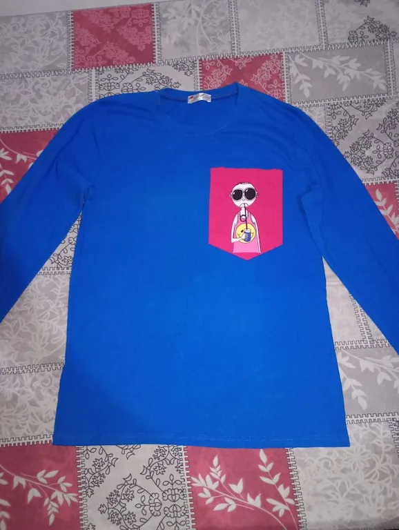 Remera manga larga azul con estampado