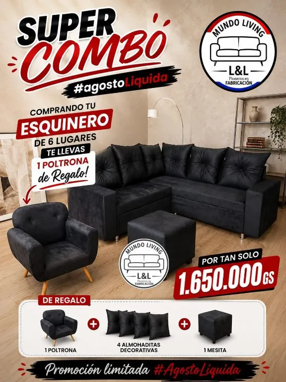 Juego de living y tumbona esquineros en ofertas